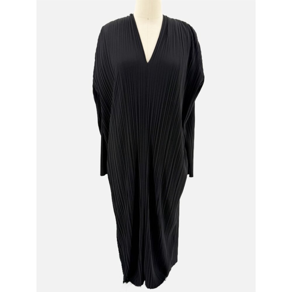 MAXMARA PLEAT V NECK LONG SLEEVE BLACK DRESS Tunic M - Picture 12 of 13
